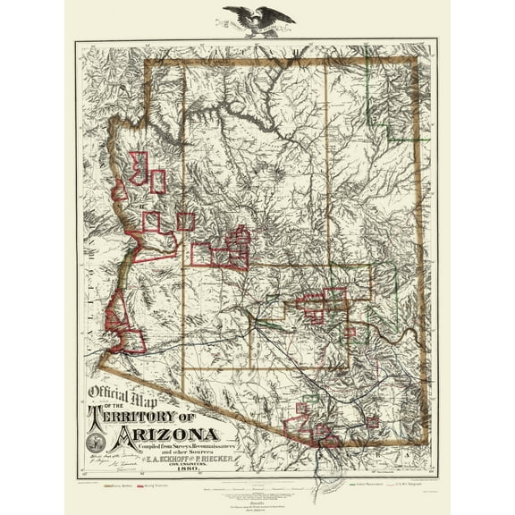Historic State Map - Arizona Territory - Eckhoff 1880 - Vintage Wall Art