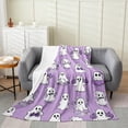 thumbnail image 2 of Kawaii Hippie Ghost Throw Blanket Throw 50x60 Happy Halloween Watercolor Purple Pumpkin Flannel Blanket for Kids Boys Girls Teens Cute Cartoon Flowers Plants Fleece Blanket for Bedroom, 2 of 6