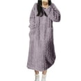 thumbnail image 2 of zbxnLI Womens Fleece Nightgowns Sherpa Pajama Dress Long Sleeve Winter Night Dress Loungewear with Pockets, 2 of 7