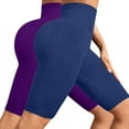 thumbnail image 4 of ManxiVoo Dual Pack Women High Waisted Textured Yoga Shorts Compression Fitness Pants for Booty Toning S Size Light Violet, 4 of 4