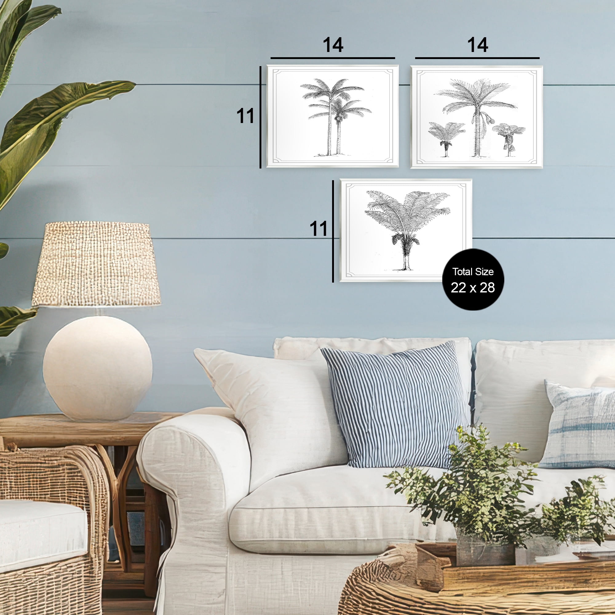 Minimal Vintage Palm Tree Sketches 3 Piece Wall Plaque Art Set, design by Lettered and Lined