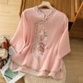thumbnail image 2 of MIXUE Womens Summer Tops Floral Embroidered Retro Round Neck Long Sleeve Loose Shirts For Women Tshirts Outwear,Pink,XXL, 2 of 4