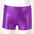thumbnail image 3 of renvena Kid Girl Shiny Metallic Yoga Shorts High Waist Booty Shorts Jazz Modern Dance Bottoms Purple 6-7, 3 of 7