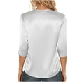 thumbnail image 3 of Tisuna Women'S Silk T-Shirts Solid Color 3/4 Sleeve Crew Neck Shirt Classic Fit Casual Fashion Ladies Business Party Summer Outfits Size Xxl, 3 of 9