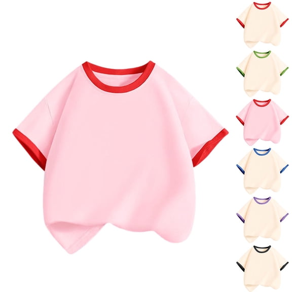 QNANSPI T-Shirts for Girls, Girls Short Sleeve Tops, QNANSPI Boys And Girls 3-14 Years Color Contrast Round Neck Loose Short Sleeve T-Shirt