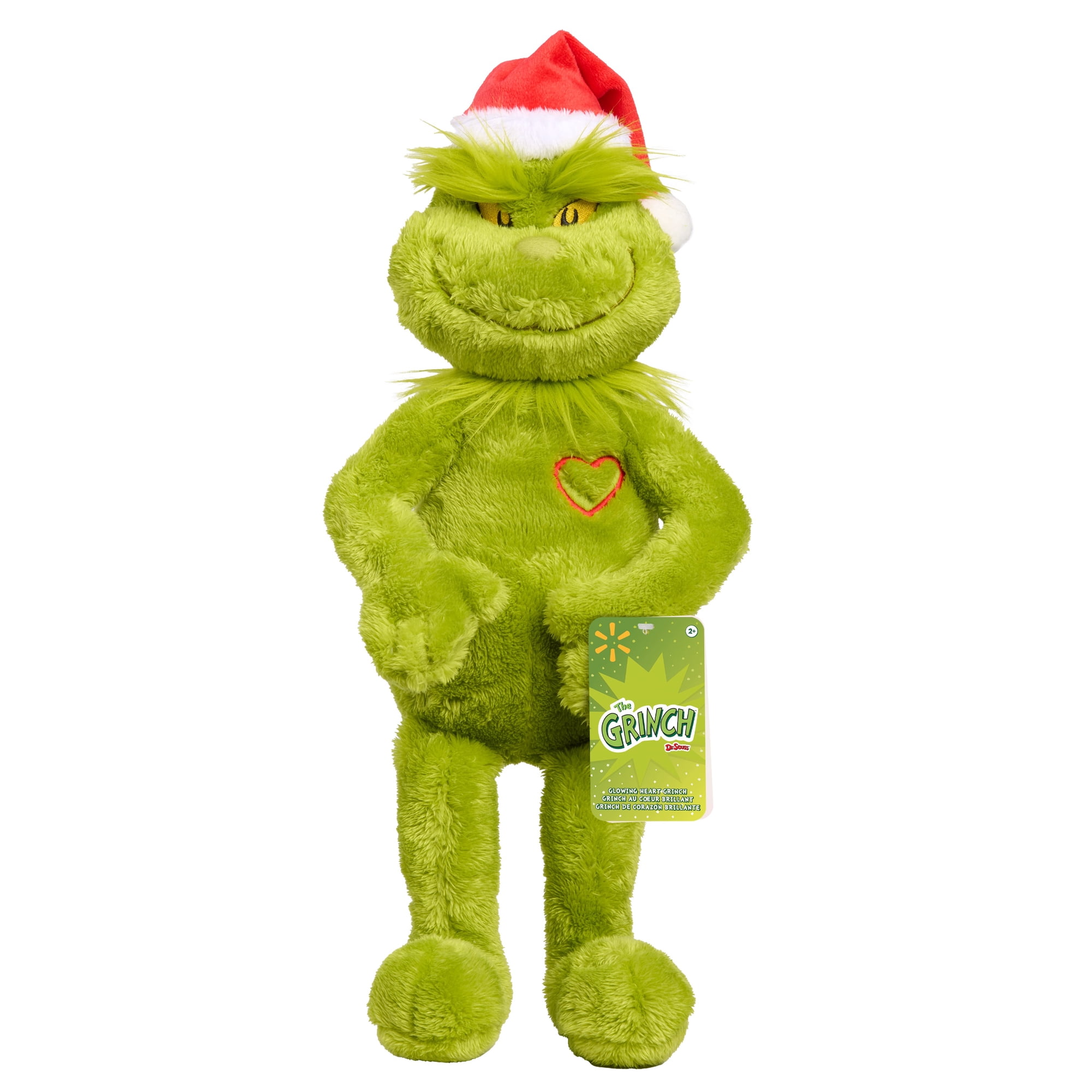 Dr. Seuss Grinch Glowing Heart Plush, 18-inch Light-Up Holiday Stuffed Animal with Soft Fuzzy Plush, Ages 2 and up