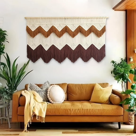 Senya Large macrame wall hanging, boho wall art tapestry wall decor for urban entryway(Tan & Brown)