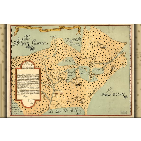 24"x36" Gallery Poster, new france north america Joliet's map 1674
