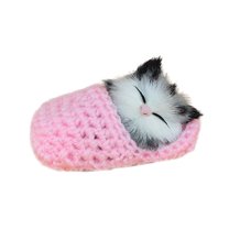 nTRIUQJ Cute Sleeping Cat Toy with Sound for Kids Soft Animal Stuffed Doll Pink