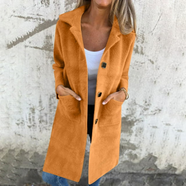 LOVZFMLL Jackets for Women's Solid Color Button Up Lapel Cardigan Top Jacket