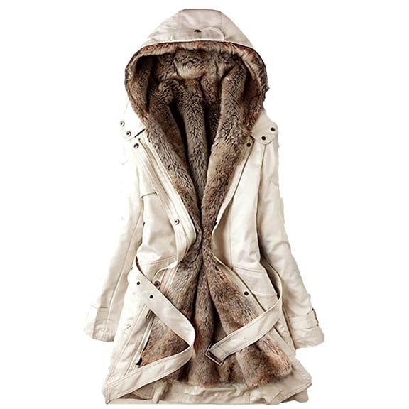 pxiakgy ladies coat womens winter warm thick long jacket hooded beige l