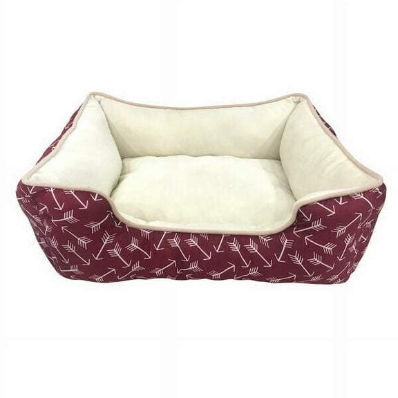 Dog Beds Cuddler Sherpa Bumper Choose Red Plaid Blue Bones or Arrow Print 20" (Red Arrows)