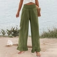 thumbnail image 4 of Garbnen Linen Pant Women Ruffle Hem High Waisted Women's Wide Leg Pants Elastic Waist Summer Beach Vacation Trousers Women, 4 of 6