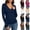 Navy, variant on Women's V Neck Long Sleeve Base Shirts Stretchy Kint Tshirts Slim Layering Tops with Thumb Holes