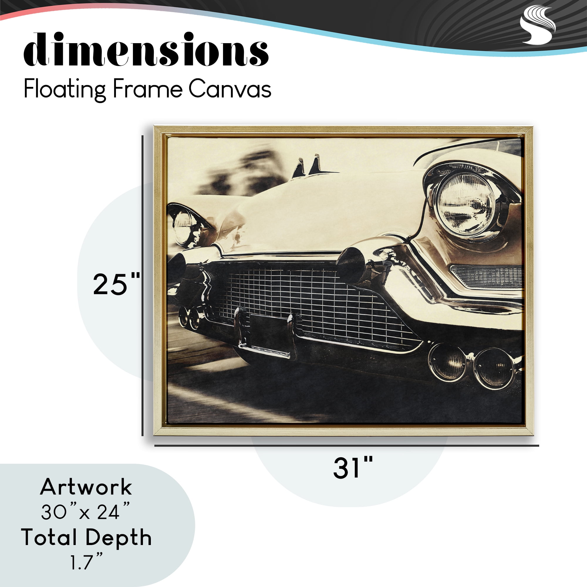 Stupell Industries Vintage Ride Headlights Gold Framed Floater Canvas Wall Art, design by Marcus Prime