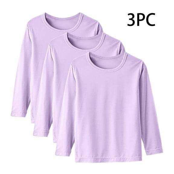 pstuiky Girls Long Sleeve Tops, 3-Piece Set Unisex Solid Color Round Neck Tee Shirts Soft Casual Tops Spring and Fall Thin Basic Tees Girl Tops