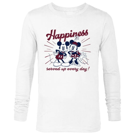 Disney Mickey Mouse and Minnie Mouse Happiness Retro Vintage - Long Sleeve T-Shirt for Men - Customized-White
