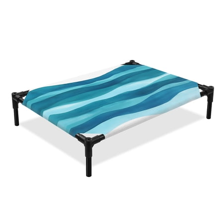 Abstract Waves Elevated Dog Bed Navy Modernism Color Block Cooling Breathable Outdoor Raised Dog Cot Bed with Metal Frame Non-Slip Feet for Medium Dog 24x20in