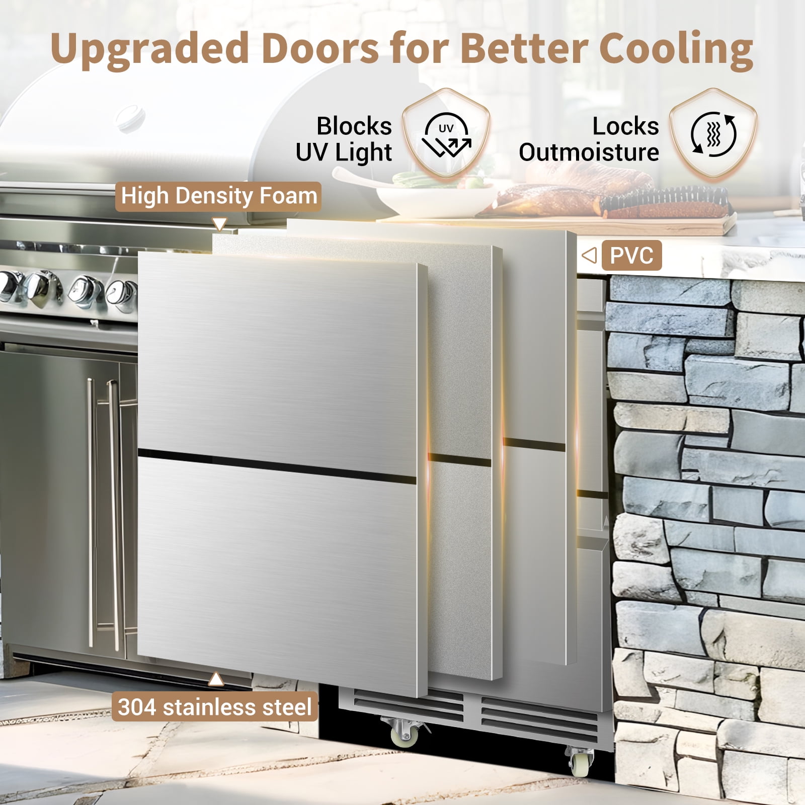Nipus 24 in 160 Can Drawer Beverage refrigerator,5.2 cu.ft.Dual Zone,Under Counter Built-In Stainless Steel for Home & Commercial Use