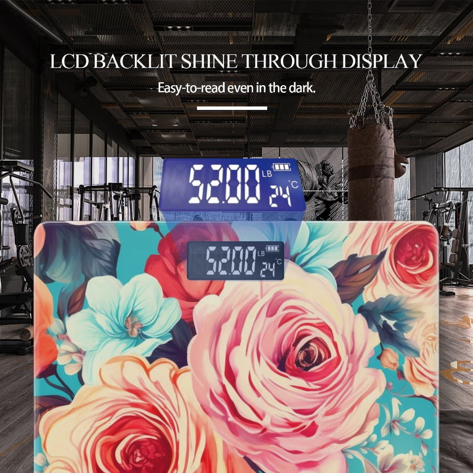Bathroom Scale, Highly Accurate Digital Body Scale,Precisely Measures Weight up to 400 lbs-Roses And Peonies In Pastel Colors