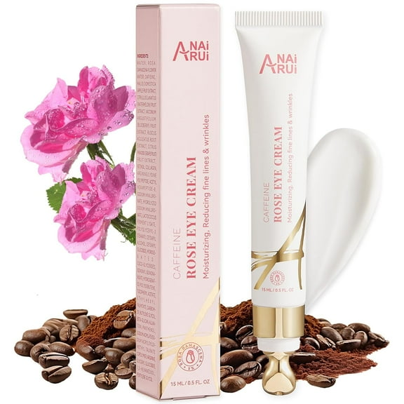 ANAiRUi Rose Caffeine Eye Cream for Dark Circles, Mother's Day Gift for Women, Anti-Aging Eye Cream with Retinol, Collagen, Hydrating, Firming, Reduce Wrinkles and Fine Lines Daily 0.5 FL OZ