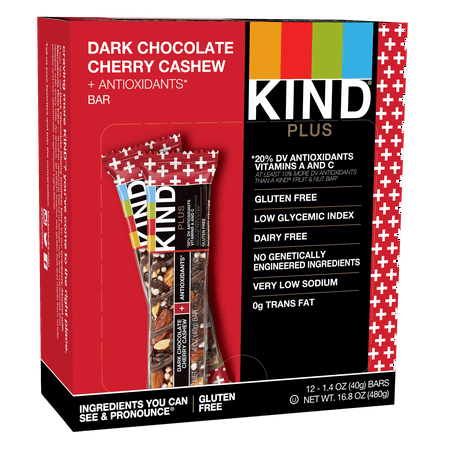 KIND Bars, Dark Chocolate Cherry Cashew + Antioxidants, Gluten Free, 1.4oz, 12