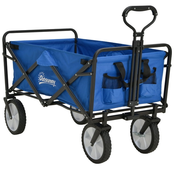 Outsunny Folding Wagon Cart Collapsible Camping Trolley Garden