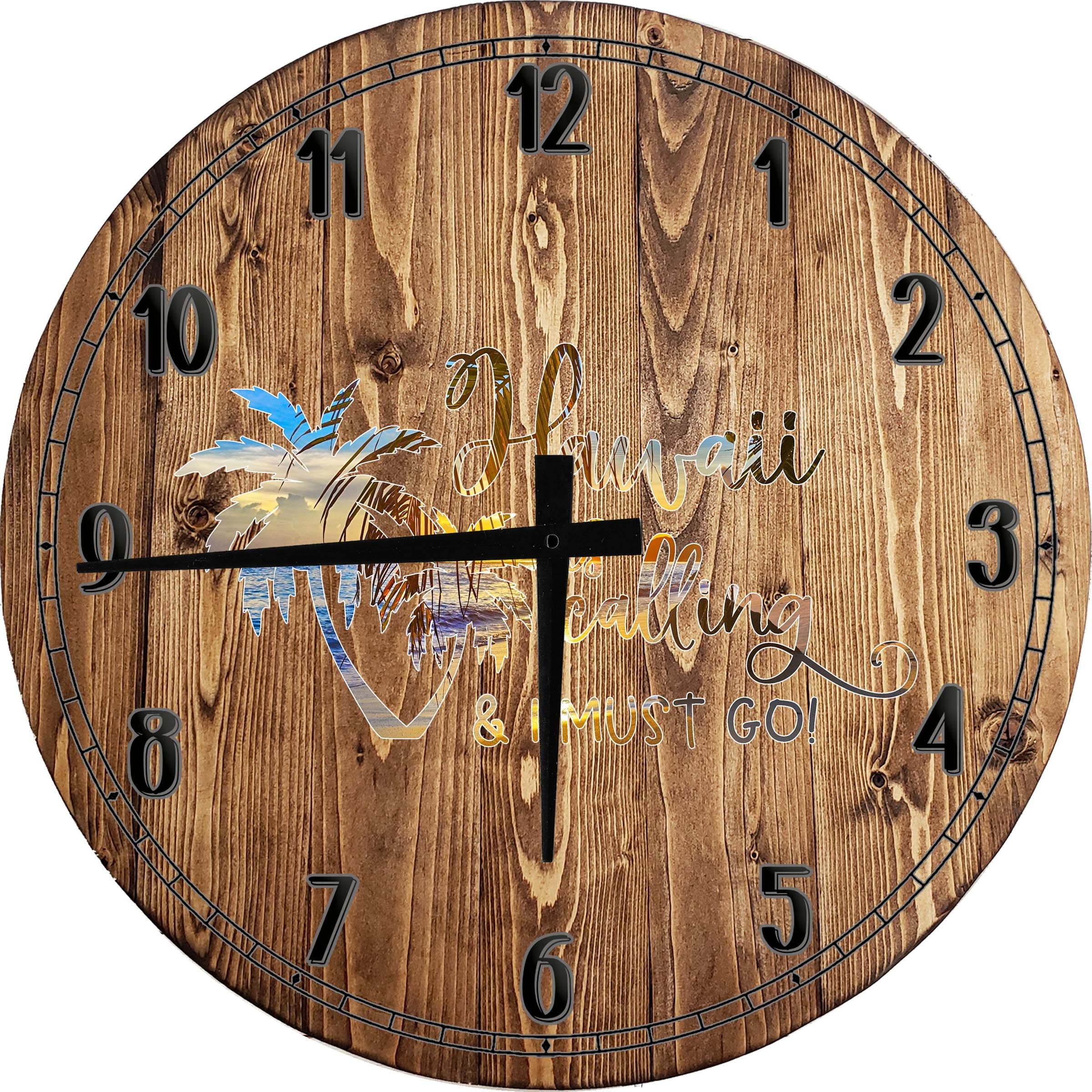 Round Tropical Wall Clock Hawaii is Calling Palm Trees Beach Clock