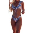 thumbnail image 4 of Femmes Mode Floral Deux Pièces Maillot de Bain Été Lace-up Licol Haut Taille Basse String, 4 of 5