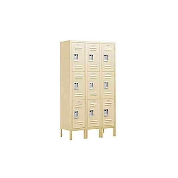 12" Wide Triple Tier Standard Metal Locker - 3 Wide - 5 Feet High - 15 Inches Deep - Tan - Unassembled