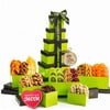 Mothers Day Dried Fruit & Nuts Gift Basket Green Tower + Ribbon (12 Piece Assortment) Eid Ramadan Arrangement Platter, Birthday Care Package, Healthy Food Kosher Snack Box for Mom Women Men Adults