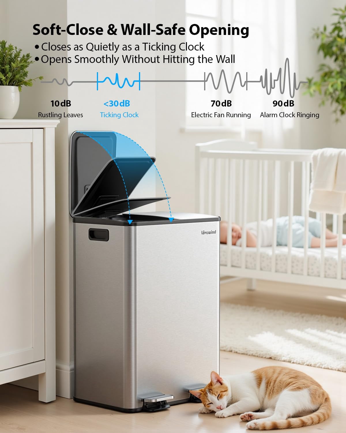 Dual Compartment Kitchen Trash Can, 2 x 8 Gallon (2 x 30 L) Stainless Steel Trash and Recycle Bin Combo with Soft-Close Lid, Dual Compartment Recycling Kitchen Step Trash Bin, Odor Proof, Hands Free,
