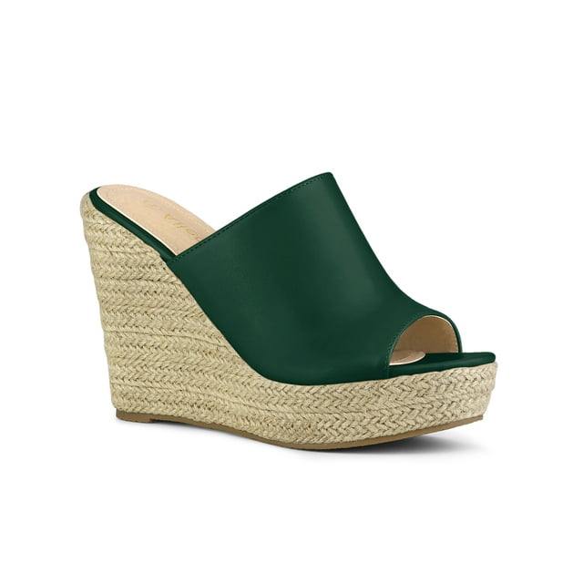 BLISSFUL STEP Chaussures pour Femmes Talon Compensé Bout Ouvert Espadrilles Mules à Plateforme Vert Foncé 6