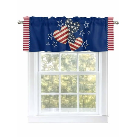 USA Flag Valances for Windows Rod Pocket Kitchen Valance Curtains - Soft & Washable Small Window Treatment for Living Room Bathroom Independence Day Flag Day 54x18inch