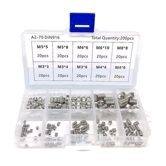 Amdohai 200pcs Hexagonale Vis de Kit Vis de Jeu 304 Acier Inoxydable M3/M4/M5/M8 Assortiment de Vis de Gruau Emballé dans la Boîte d'Organisateur