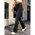 thumbnail image 2 of Women's High Rise Straight Leg Jeans Distressed Ripped Frayed Cuffed Roll Up Hem Stretch Denim for Casual Black, 2 of 8