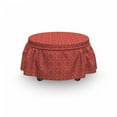 thumbnail image 3 of Oriental Ottoman Cover, Geometric Ornament, 2 Piece Slipcover Set with Ruffle Skirt for Square Round Cube Footstool Decorative Home Accent, Standard Size, Burnt Sienna and Coral, by Ambesonne, 3 of 5