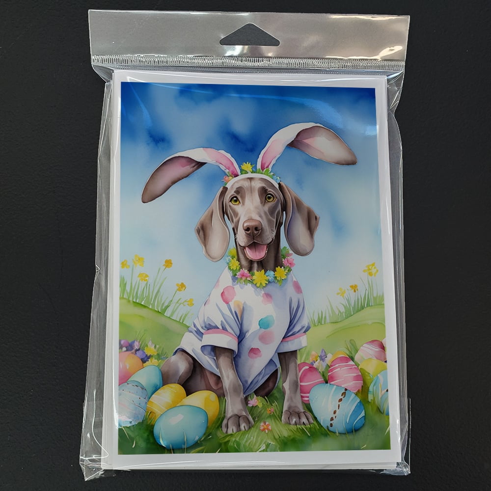 Weimaraner Easter Egg Hunt Greeting Cards Pack of 8 7 in x 5 in