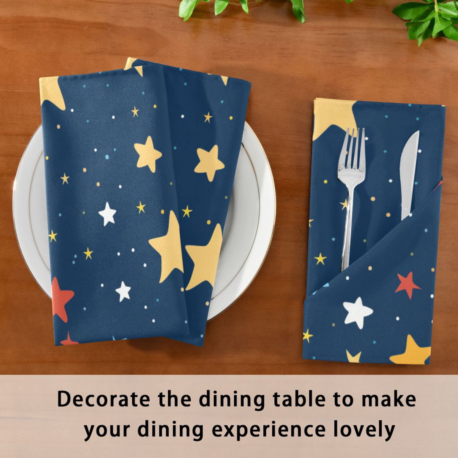 JSTEL Colorful Stars Polka Dots Cloth Napkins Set of 6, 20x20 Inch Washable and Reusable Napkin for Decoupage Dinner Party Everyday Use