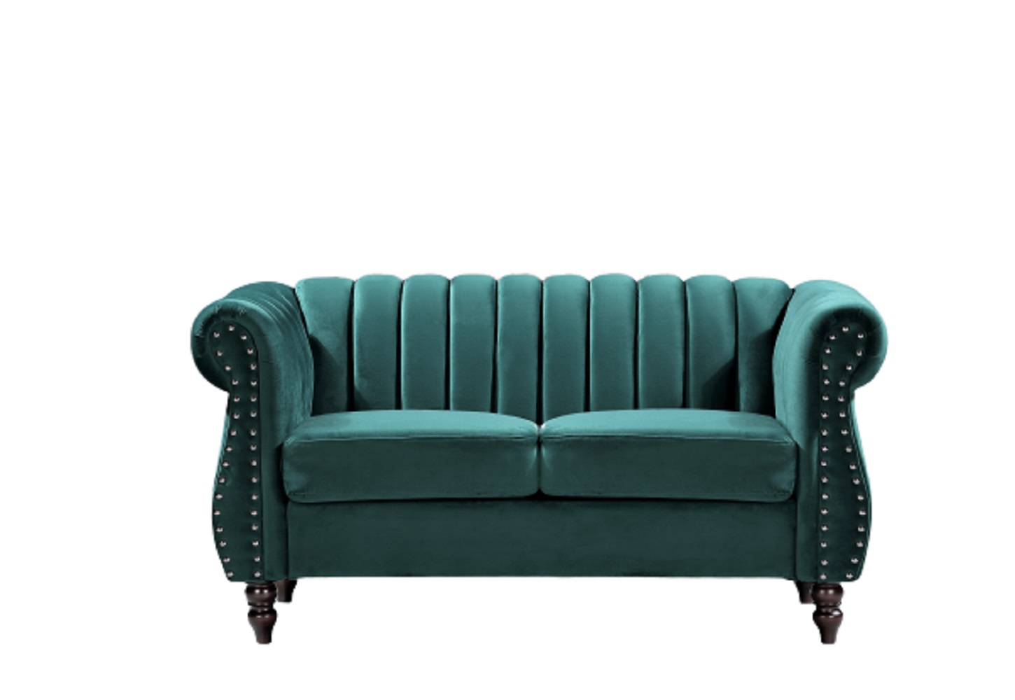 Uspridefurniture Adibah Velvet 60" Chesterfield Rolled Arms Loveseat, Green