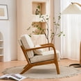 thumbnail image 3 of Modern Accent Armchair with Oak Frame, Upholstered Lounge Chair with Waist Pillow, Detachable Backrest and Seat Cushion, Linen Reading Chair for Living Room, Bedroom, Lounge, Off-White, 3 of 8
