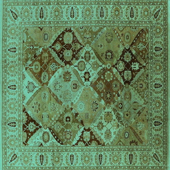 Ahgly Company Indoor Square Oriental Turquoise Blue Industrial Area Rugs, 3' Square