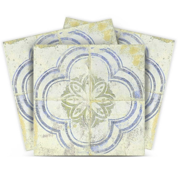 Mi Alma Rustic Flower Light Blue Yellow Tile Stickers - Removable Vinyl 4x4, 24 pcs