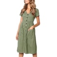 thumbnail image 4 of KKSHOW Women V Neck Short Sleeve Button Midi Swing Dress Summer, 4 of 6