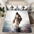 thumbnail image 2 of Homewish Western Christian Bible Queen Sheet Sets for Teens, Lake Ocean Water Flat Sheet, Retro Art Style Queen Fitted Sheet, Breathable Home Decor, 4pcs, 2 of 7