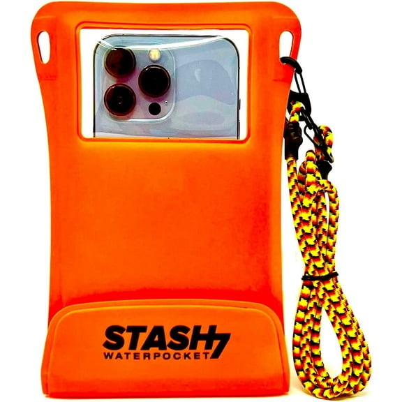 Stash7 Waterpocket Premium Waterproof Phone Pouch | The Only Adventure Grade Phone Case for iPhone 14, 14 Pro Max, 13, 13 Pro Max, 8, 8 Plus, XS, XS Max, XR, 13, 13 Pro Max, Galaxy S9 , S10 (ORANGE)