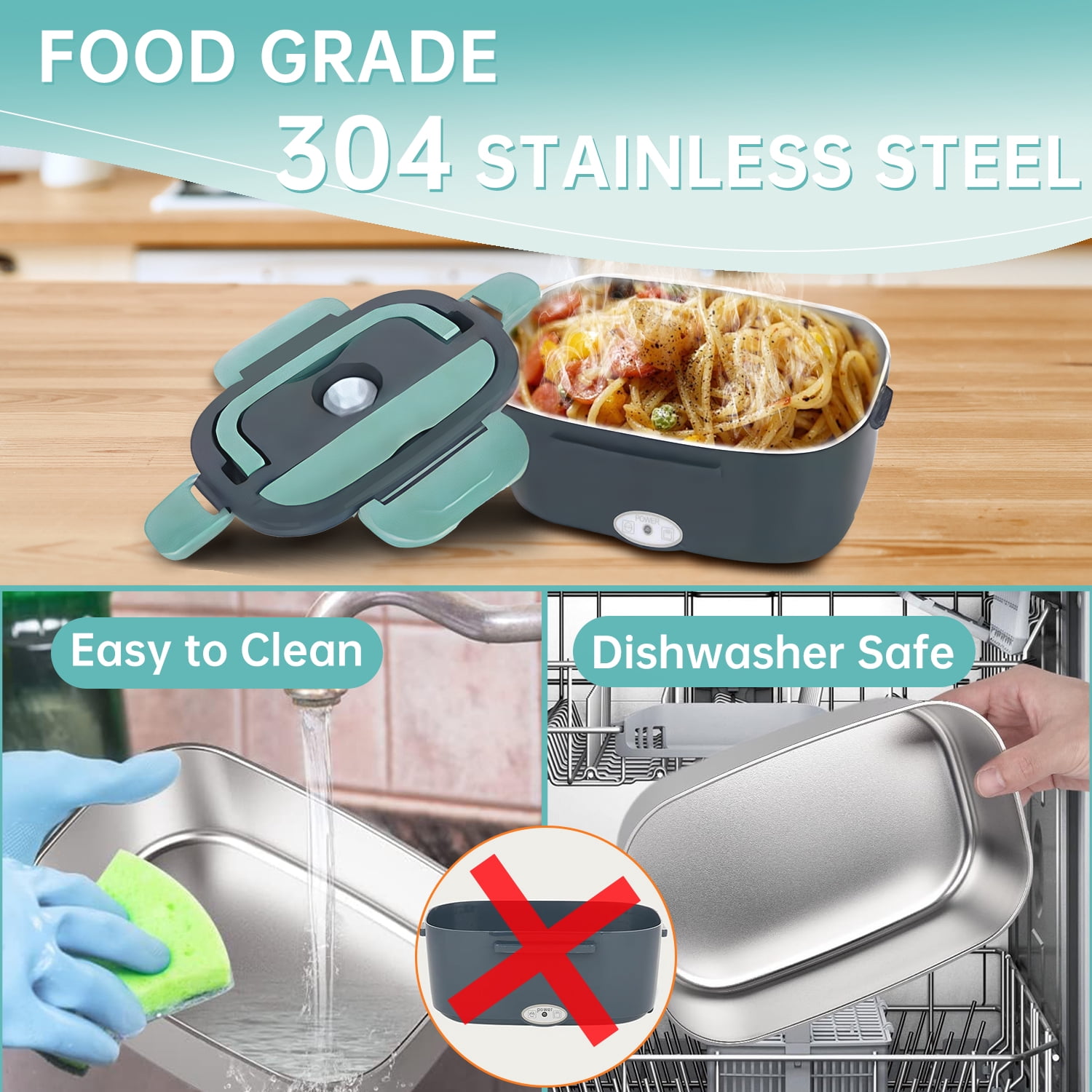 Aotto Electric Lunch Box Food Heater, 80W Portable Warmer for Car Truck Work with Dual 1.5L Stainless Steel Containers, 12V/24V/110V/220V Heated Lunch Box Suitable for Ideal Driver/Work/Gift