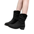thumbnail image 5 of XIMIN Women's Mid Calf Boots Fashion Slouch Chunky Heel Side Zipper Retro Pointed Toe Ankle Booties Fur Lined Wide Width Riding Booties Dressy Casual Winter Boots, 5 of 8