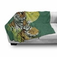 thumbnail image 2 of Safari Soft Flannel Fleece Throw Blanket, Tiger Family in the Jungle Full Moonlight Night Grass Abstract, Cozy Plush for Indoor and Outdoor Use, 70" x 90", Jade Green Pale Green, by Ambesonne, 2 of 5