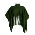 thumbnail image 3 of Femmes Col Roulé Franges Veste Batwing Vintage Pompon Cape Pull Surdimensionné Robe Pull, 3 of 7